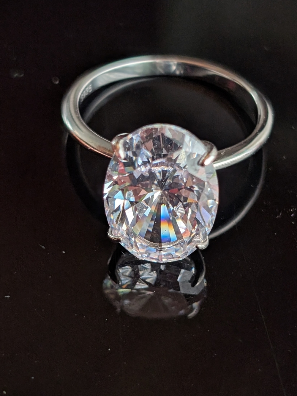 Silver-Tone CZ‎ Clear Stone Solitaire Ring - Women Jewelry